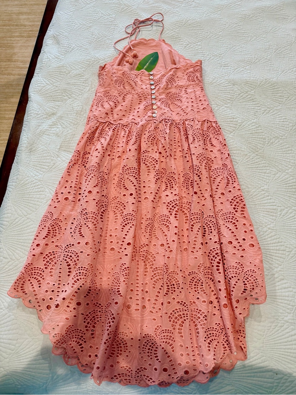Farm Rio Blush Pink Eyelet Palm Halter Midi Dress NWT Large - Picture 6 of 10